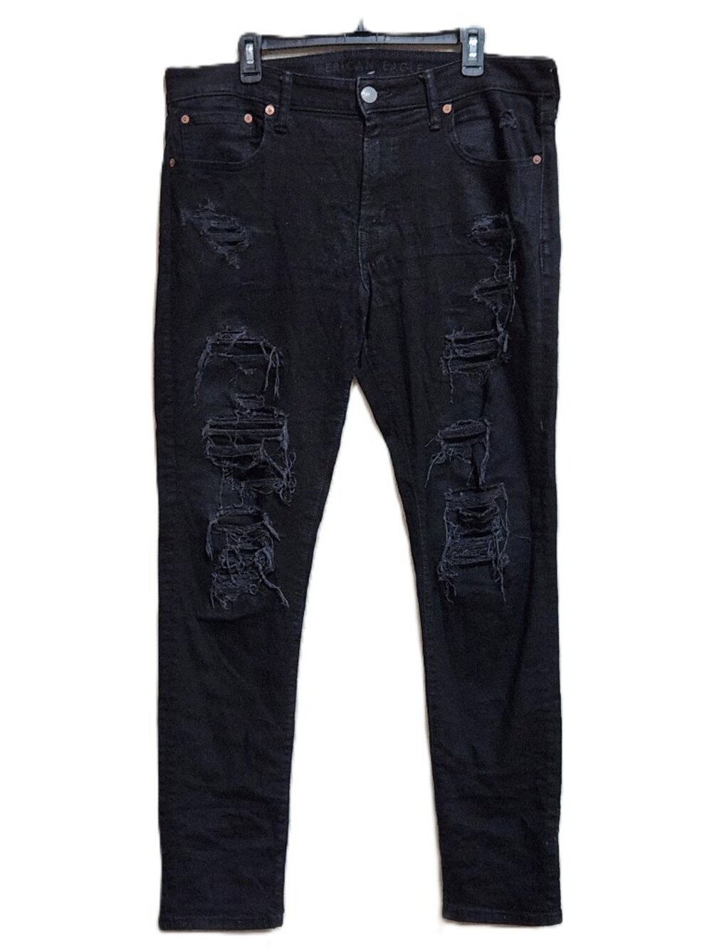 AE AMERICAN EAGLE AirFlex+ Skinny Ripped Black Jeans - 36 x 32 - NEW
